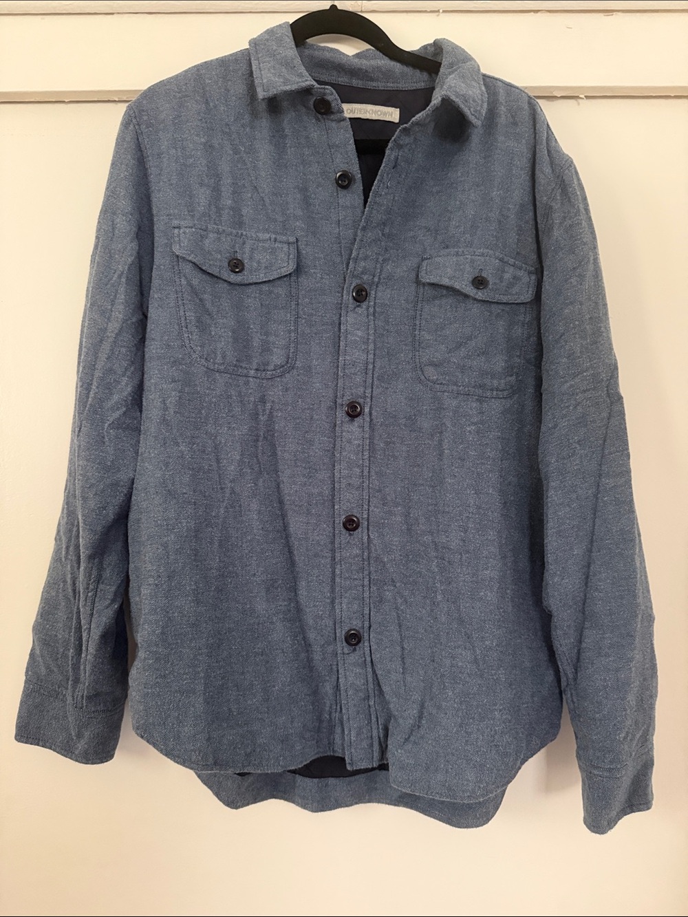 Outerknown Men’s Blue Lightweight Button-Front Shirt Jacket Organic Cotton L